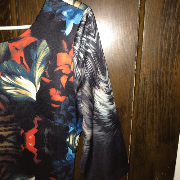 Sweet Miss Black Floral fitted dress with three quarter length sleeves. - Picture 4 of 8